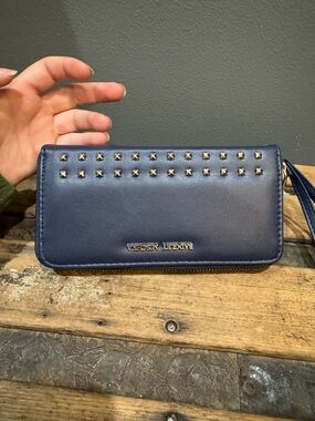 Badgley Mischka Navy Blue Studded Wristlet Wallet
